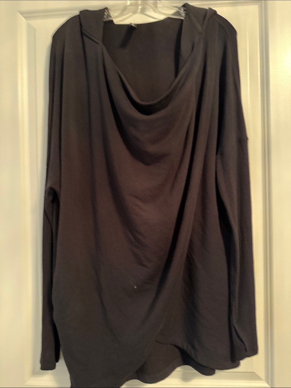 Athleta Black Draped Puryana Hooded Long-Sleeve Top